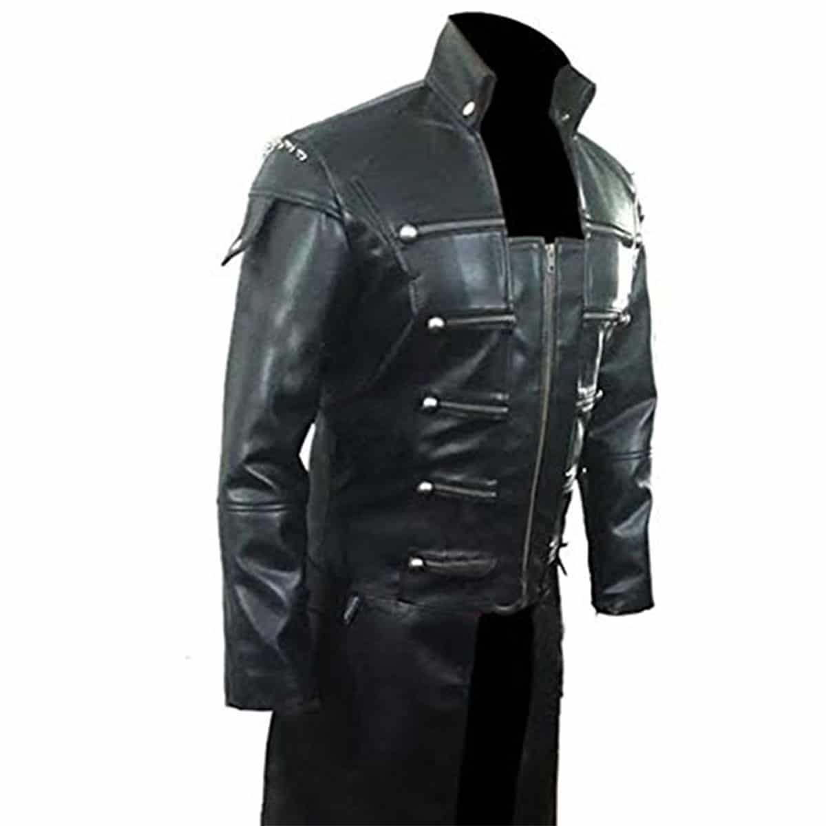 Real Black Men Leather Goth Matrix Trench Coat Steampunk Gothic Van